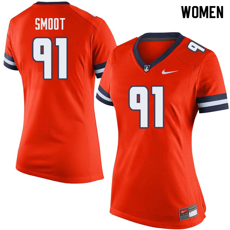 Women #91 Dawuane Smoot Illinois Fighting Illini College Football Jerseys Sale-Orange